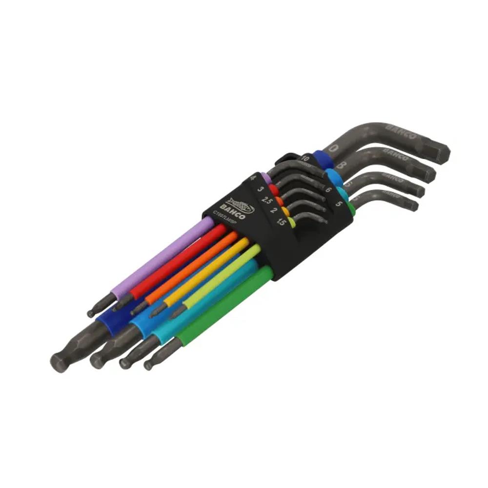 Bahco Metric Hex Keys Long Ball End Coloured 9 Piece