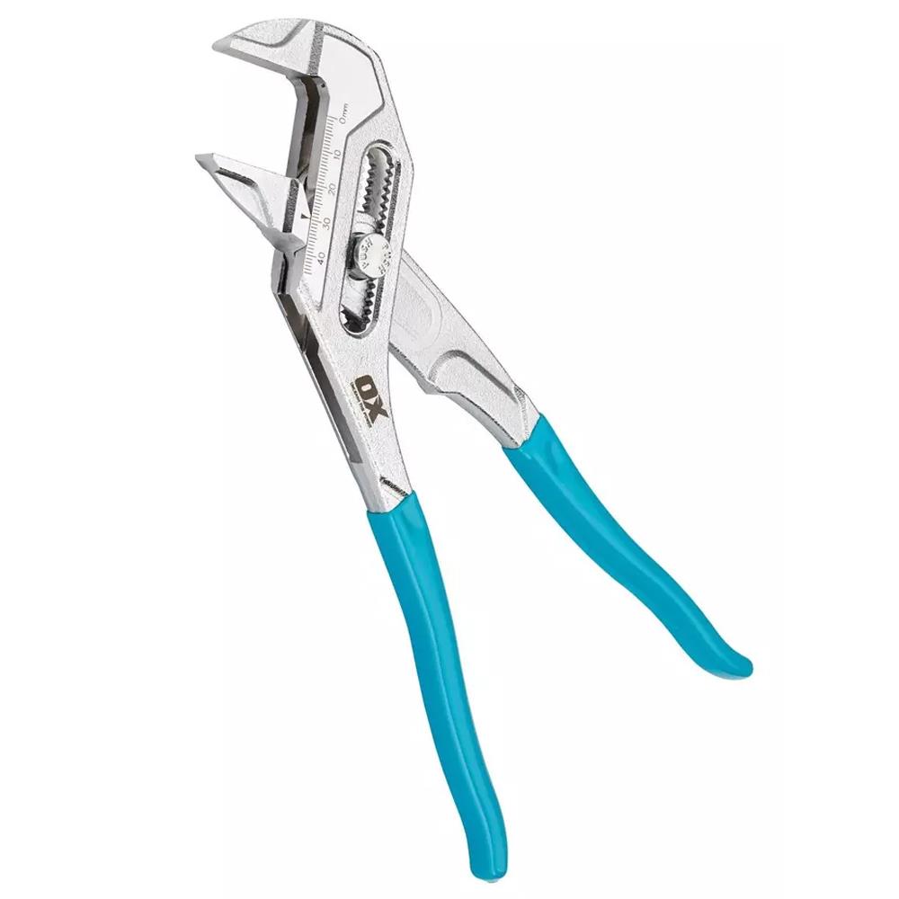 OX Pro Max Leverage Chrome 250mm (10'') Adjustable Plier Wrench 42mm Flat Jaw Opening
