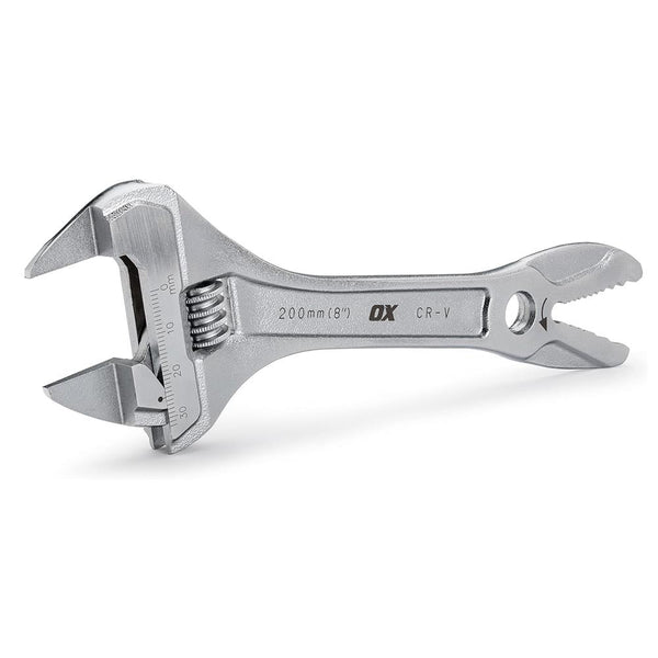 OX Pro Chrome Slim Jaw 200mm (8'') Adjustable Wrench - 32mm Wide Jaw Opening