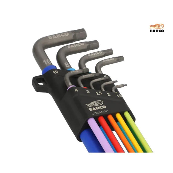 Bahco Metric Hex Keys Long Ball End Coloured 9 Piece