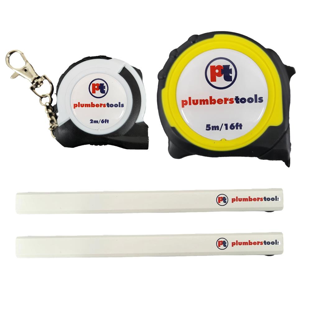 Plumbers Tools Tape Measure Set 2m & 5m + 2 x Carpenters Pencils