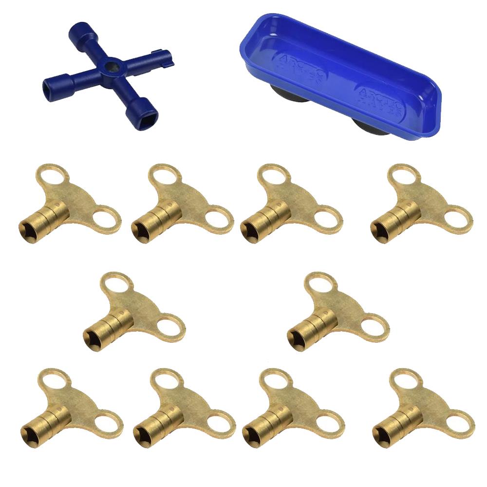 10 x Brass Radiator Bleed Key + Utility Key + Magnetic Tray