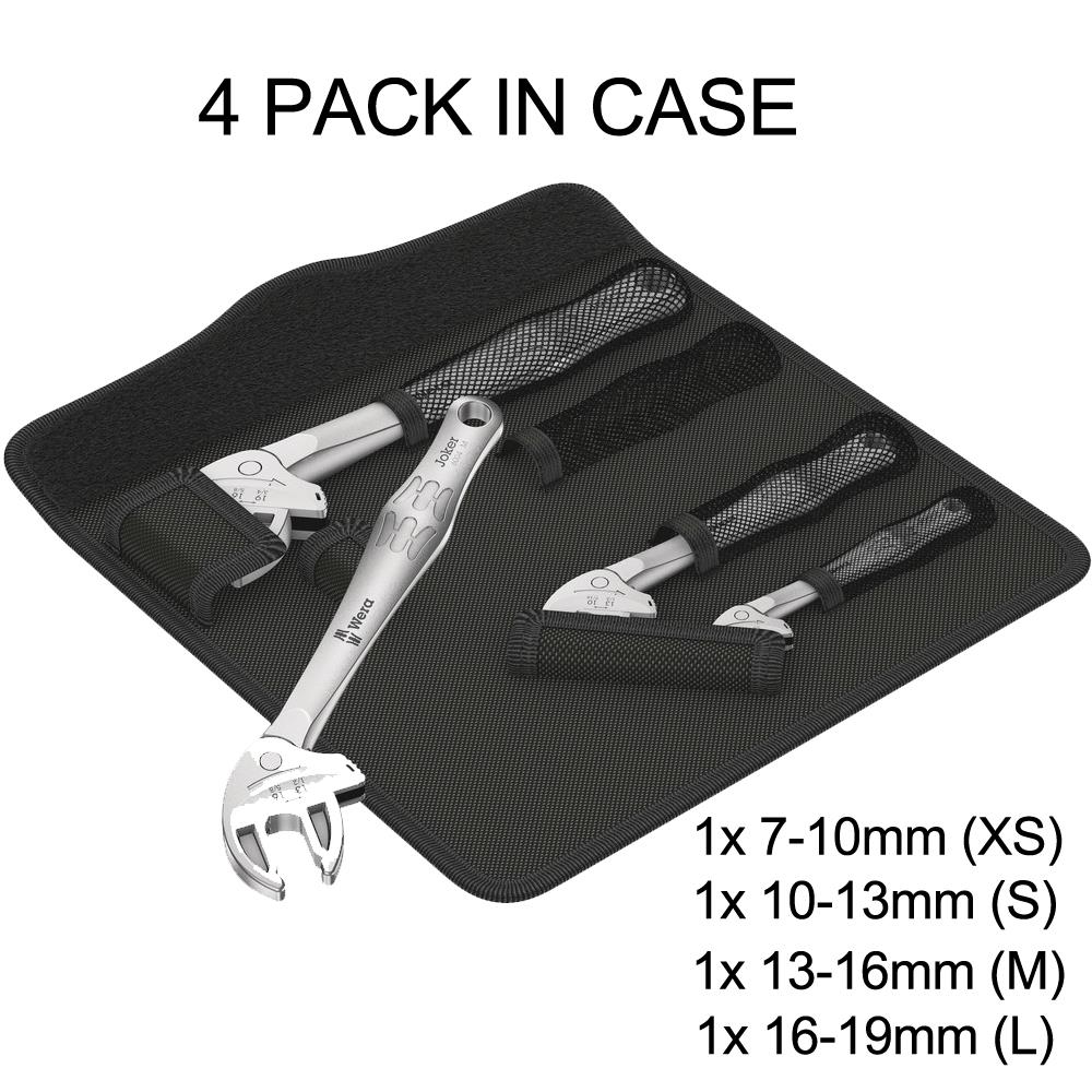Wera 4 Pack self-setting spanner set  XS,S,M,L Joker 6004