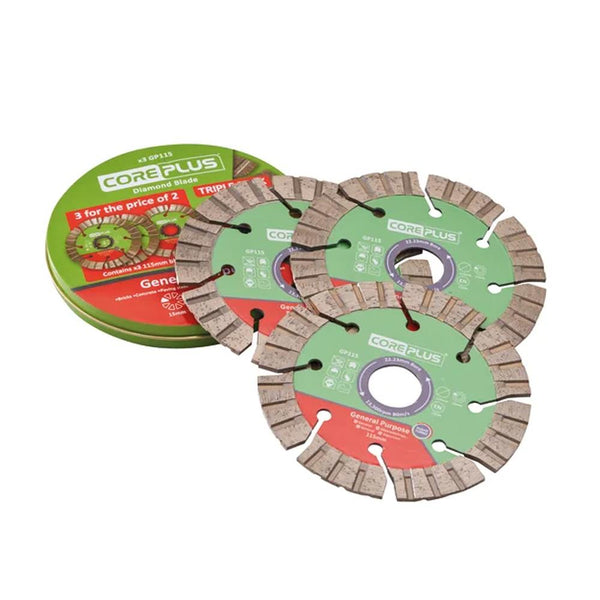 Coreplus 3 Piece 115mm (4.1/2in) Hybrid GP Diamond Blade Set