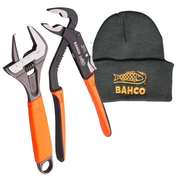 Bahco Limited Edition Orange Grip Adjustable 8'' + 10'' Water Pump Pliers + Beanie Hat
