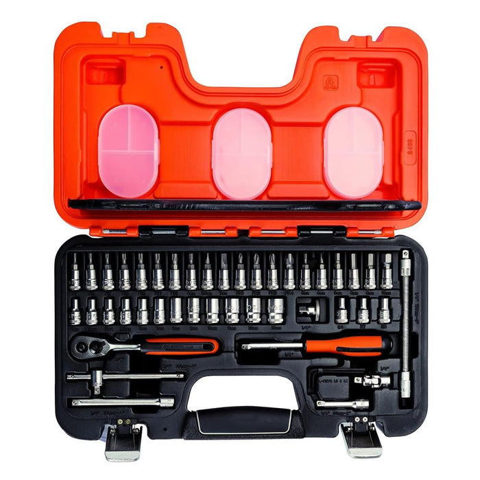 Bahco S460 1/4" Square Drive Socket Set with Metric Hex Profile and Socket Drivers 46 Piece