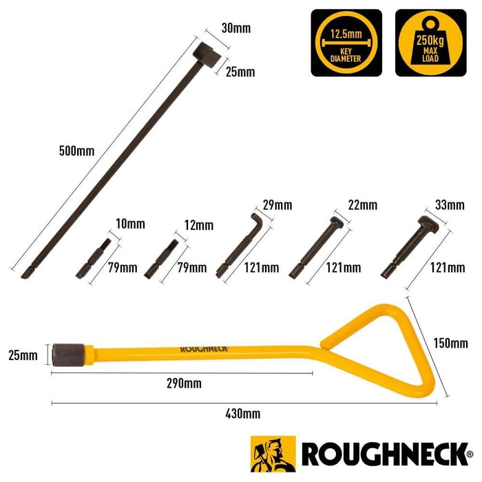 ROUGHNECK Universal Manhole Key Set - 13 Pieces with 2 Handles, 11 Keys (6 Types) and Carry Case