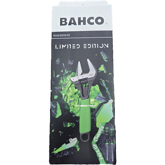 Bahco Limited Edition 9029 Phosphate Green ERGO Adjustable Wrench 6'' (170mm) Wide Jaw Opening to 32mm + 2 Screwdrivers