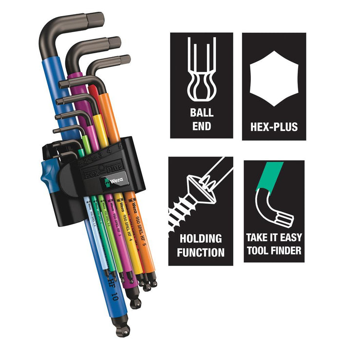 Wera Hex Plus Allen Key Set BlackLaser Holding Function 9 piece 950/9