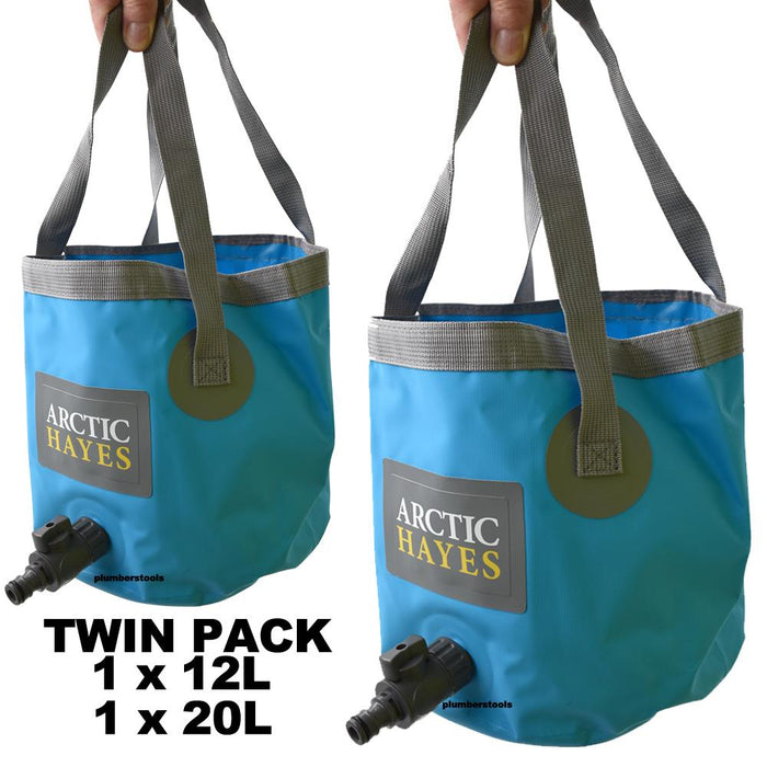 Two Tapped Bucket Arctic Hayes 12L & 20L Folding Flexi Bucket with Tap - 2 Pack ...