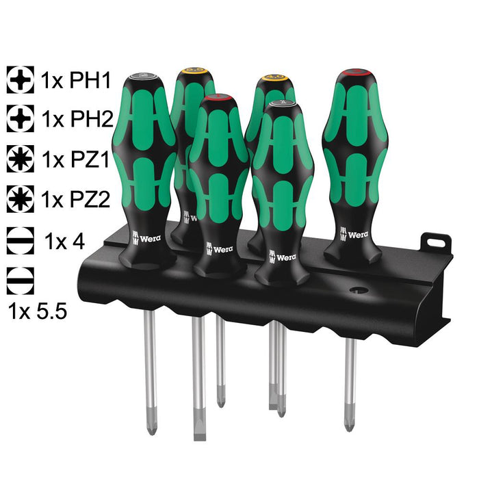 Wera 6 pack Lasertip Screwdrivers + Rack
