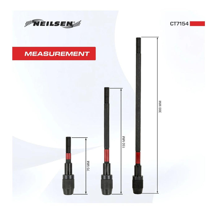 Neilsen 3pack 1/4 Inch Quick Release Magnetic Drill Bit Holder Extension