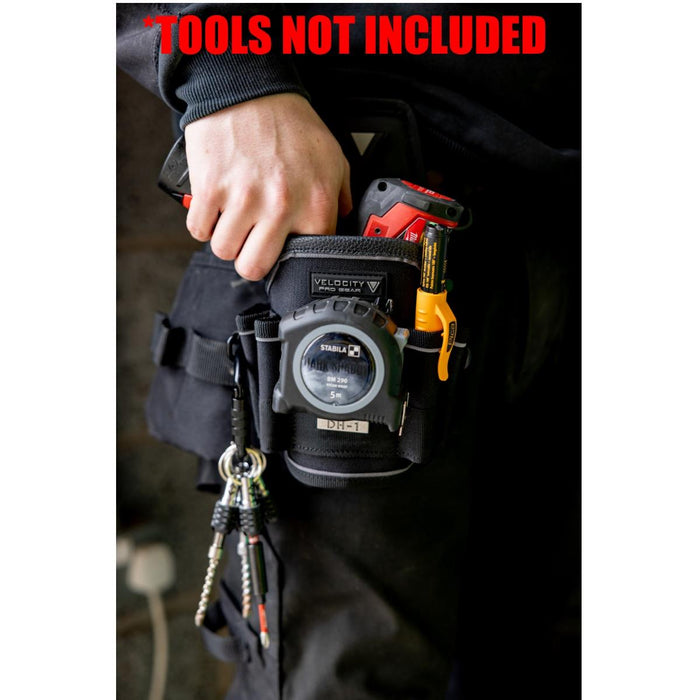 Velocity Drill holster– Heavy Duty Tool Belt Holder with Bit-Through Design, Tape Measure Mount & Marker Holders