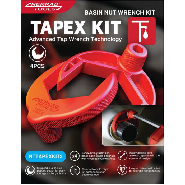 Nerrad Tapex Kit 3 - Basin Back Nut Wrench Spanner 4pcs Kit