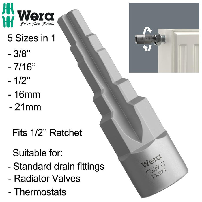 Wera Step Wrench Fits Radiator Valves, Thermostats & Drain Fittings