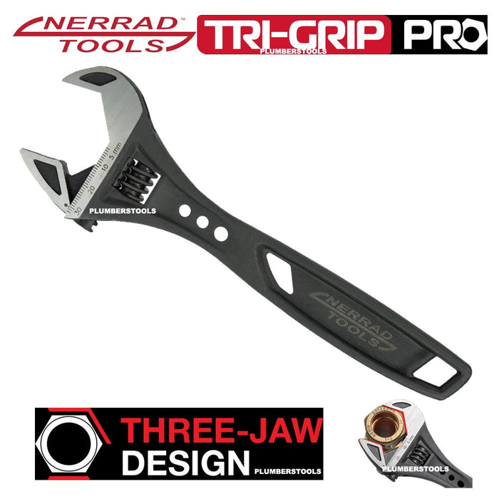 Nerrad Tools 12'' TriGrip Pro Adjustable Wrench 54mm Wide Opening