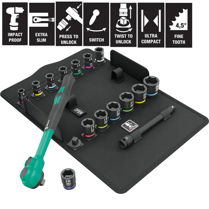 Wera Zyklop 3/8" Drive 16pc Comfort Ratchet Impact Socket set