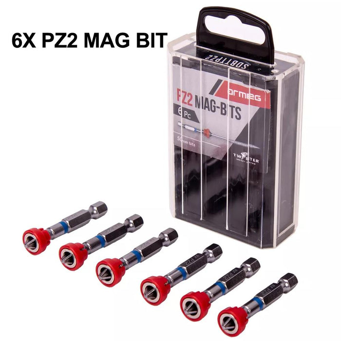 Armeg 6 x PZ2 50mm Impact Mag-Bits