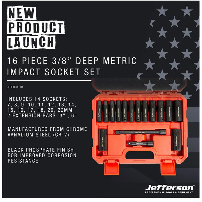 Jefferson 16 Piece 3/8" Deep Impact Socket Set