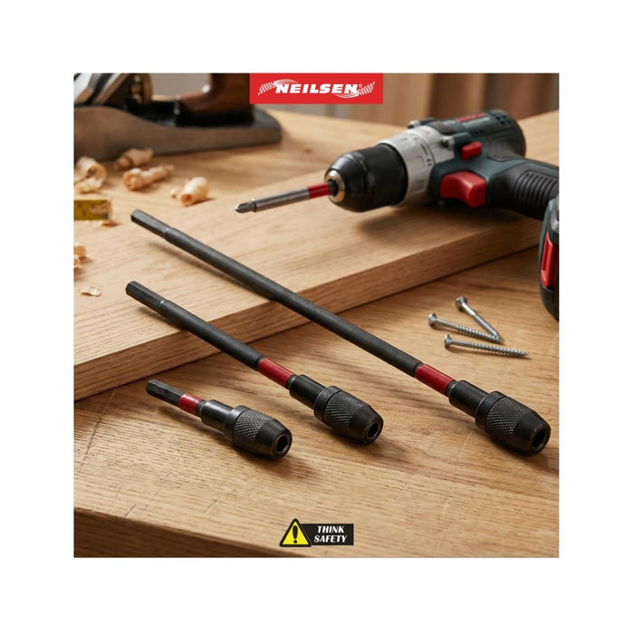 Neilsen 3pack 1/4 Inch Quick Release Magnetic Drill Bit Holder Extension