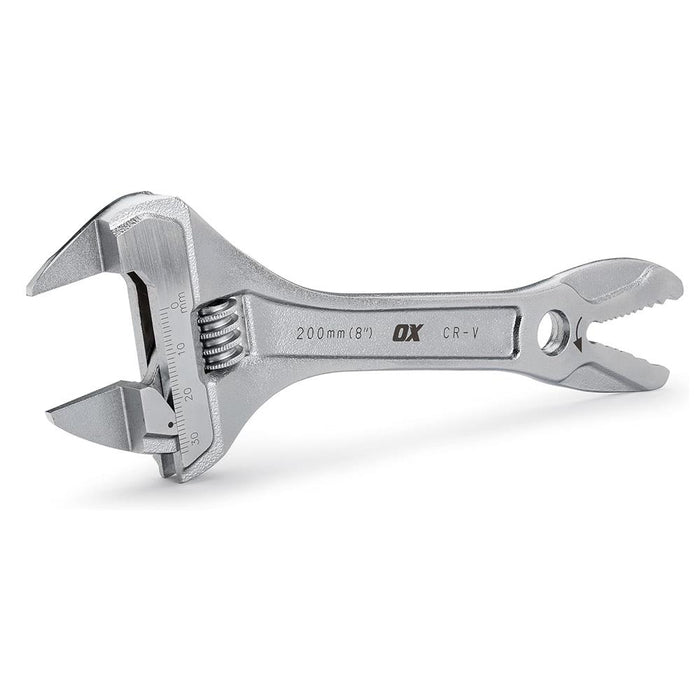 OX Pro Chrome Slim Jaw 200mm (8'') Adjustable Wrench - 32mm Wide Jaw Opening