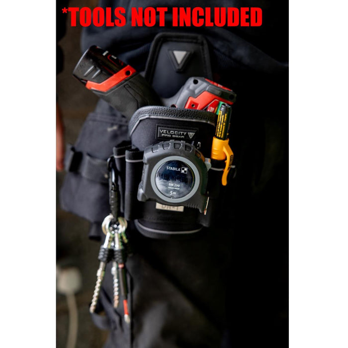 Velocity Drill holster– Heavy Duty Tool Belt Holder with Bit-Through Design, Tape Measure Mount & Marker Holders