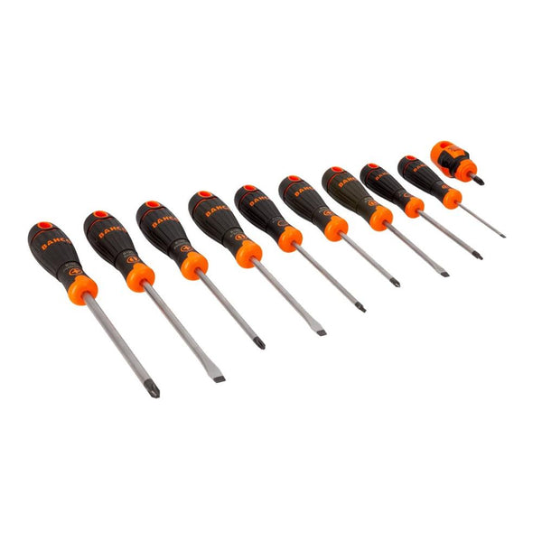 Bahco 10pcs Screwdriver Set with Rubber Grip - Slotted/Phillips/Pozidriv/Robertson