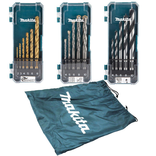 Makita Drill Bit Set - Wood, Concrete, Metal + Draw String Accessory Bag