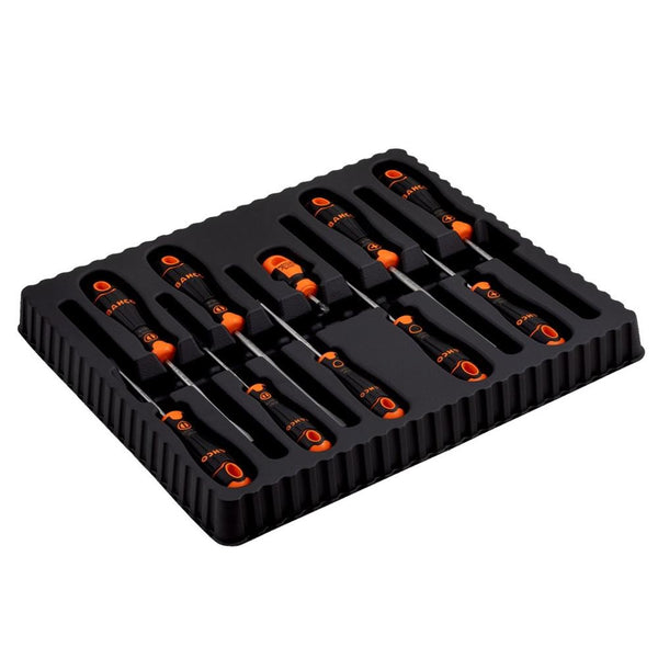 Bahco 10pcs Screwdriver Set with Rubber Grip - Slotted/Phillips/Pozidriv/Robertson