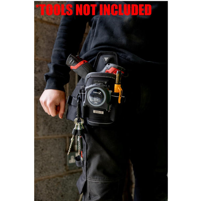 Velocity Drill holster– Heavy Duty Tool Belt Holder with Bit-Through Design, Tape Measure Mount & Marker Holders