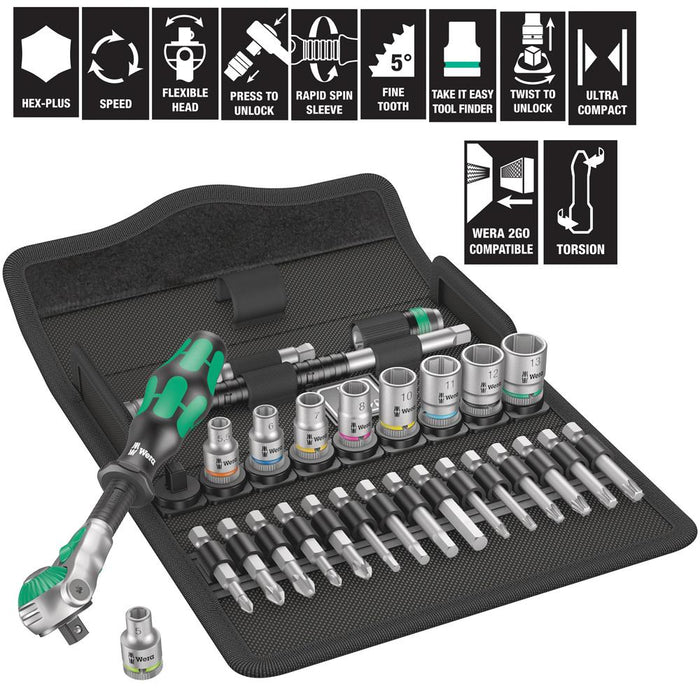 Wera Zyklop Speed Ratchet Socket & Screwdriver Set - 1/4" drive - metric - 28 pieces