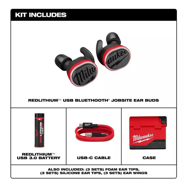 Milwaukee Job Site Earplugs Buds With Bluetooth - L4RLEPB - Rechargeable