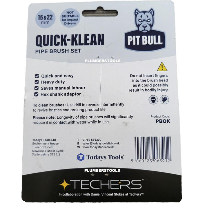 Pit Bull 15 & 22mm Copper Pipe Cleaners Drill Attachment Quick-Klean