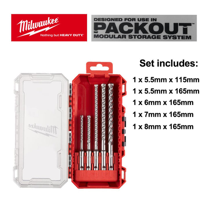 Milwaukee 5 Piece SDS Plus - MX4 Drill Bit Set