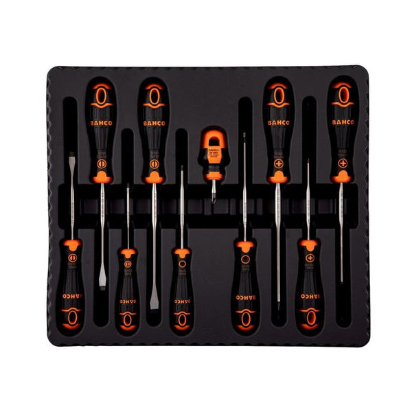 Bahco 10pcs Screwdriver Set with Rubber Grip - Slotted/Phillips/Pozidriv/Robertson