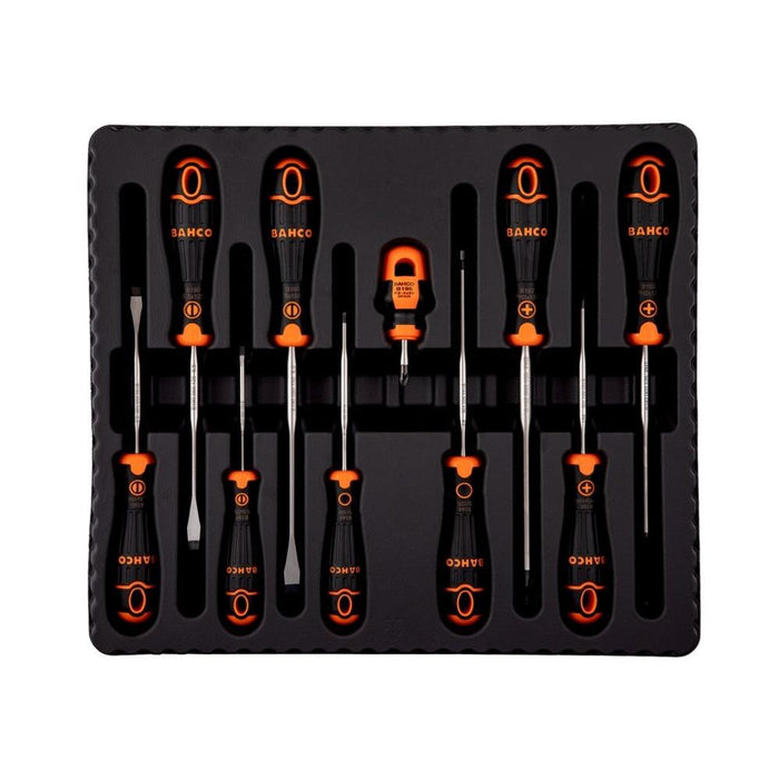 Bahco 10pcs Screwdriver Set with Rubber Grip - Slotted/Phillips/Pozidriv/Robertson