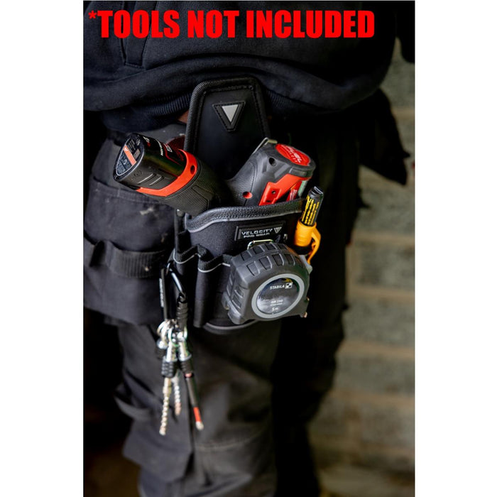 Velocity Drill holster– Heavy Duty Tool Belt Holder with Bit-Through Design, Tape Measure Mount & Marker Holders