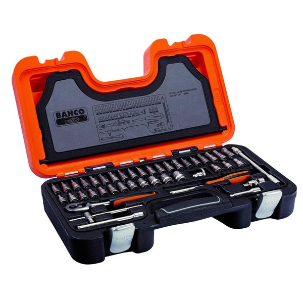 Bahco S460 1/4" Square Drive Socket Set with Metric Hex Profile and Socket Drivers 46 Piece