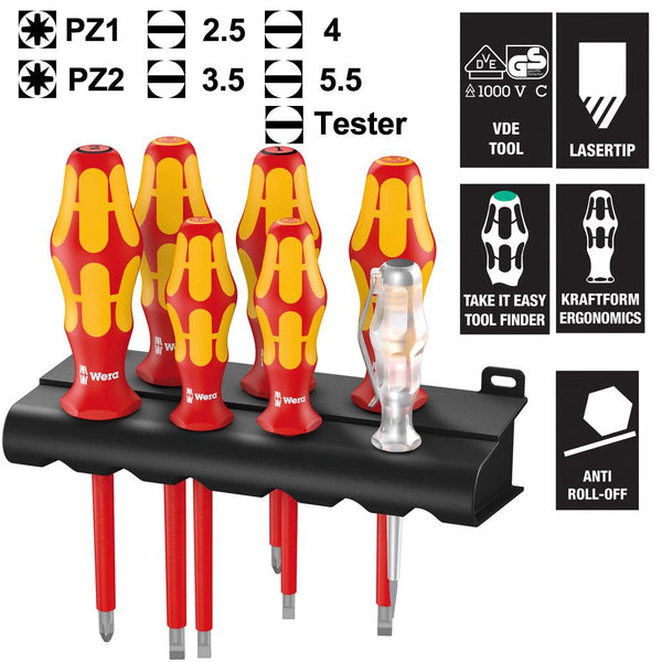 Wera VDE 7 pack Lasertip Screwdrivers + Rack