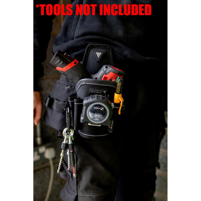 Velocity Drill holster– Heavy Duty Tool Belt Holder with Bit-Through Design, Tape Measure Mount & Marker Holders