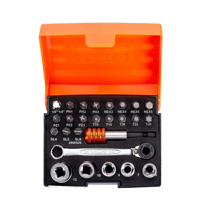 Bahco 26pcs 1/4" Standard Bit and Socket Set Slotted/Phillips/Pozidriv/TORX®/Hex Head Screw